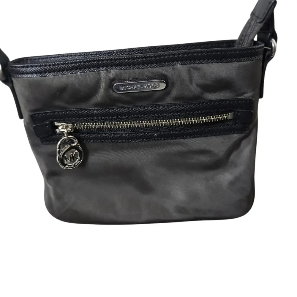 Michael Kors Kempton Nylon Crossbody Bag Dark Charcoal Gray Zip Closure Travel